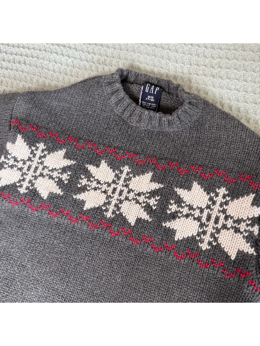 Vintage Y2K Gap Kids Fair Isle Sweater Boys Medium 7-8 Gray Holiday Winter 2002